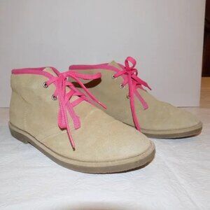 Girls LANDS END Tan Beige Pink Ankle Booties Sz 3 VGC Chukkas Boots